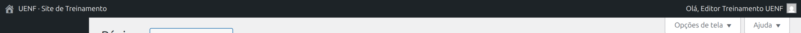 Barra superior preta do admin WordPress com nome do site e usuário logado