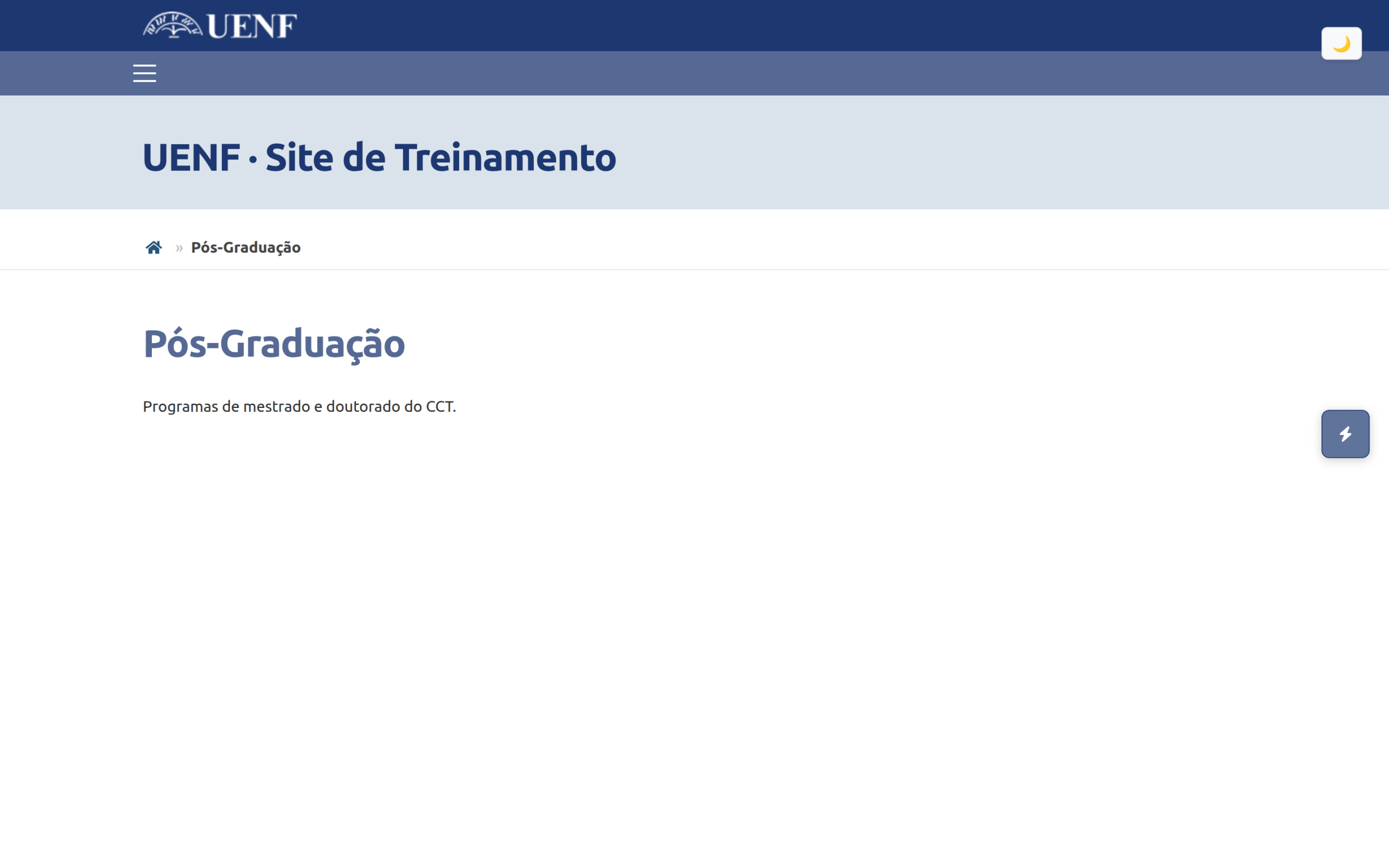 Frontend renderizado de uma página do site UENF como entregável final